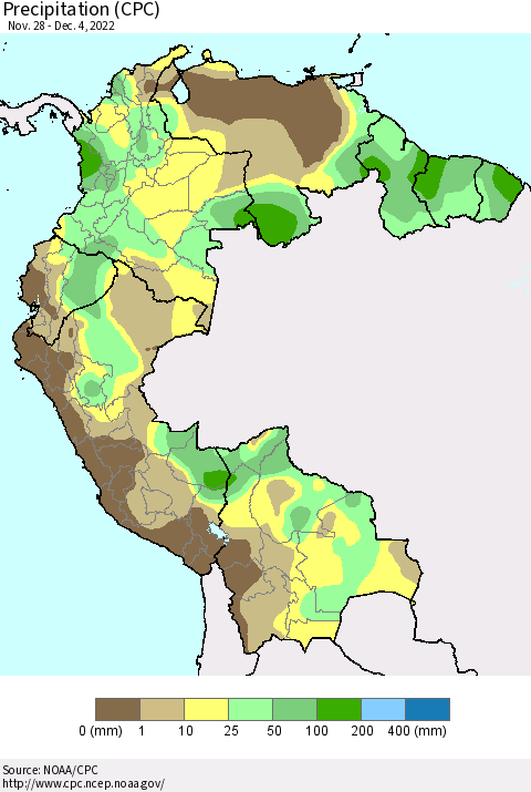 Northern South America Precipitation (CPC) Thematic Map For 11/28/2022 - 12/4/2022