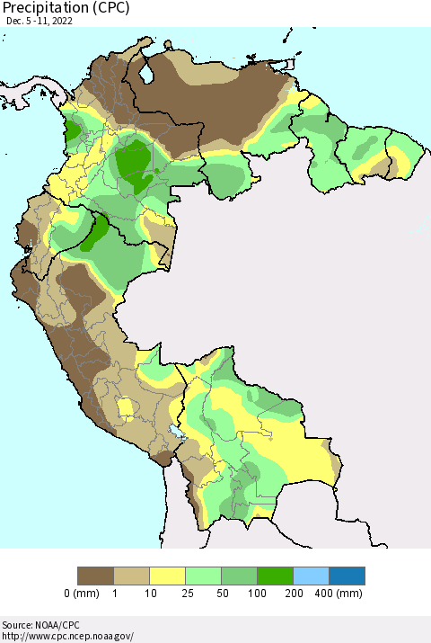 Northern South America Precipitation (CPC) Thematic Map For 12/5/2022 - 12/11/2022