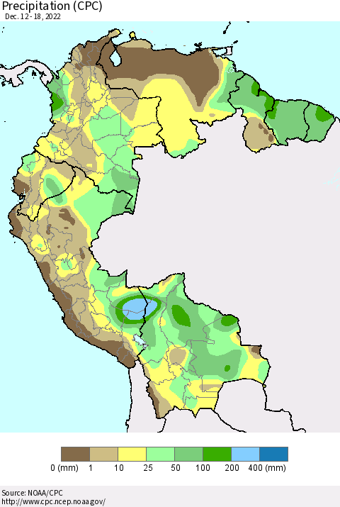 Northern South America Precipitation (CPC) Thematic Map For 12/12/2022 - 12/18/2022