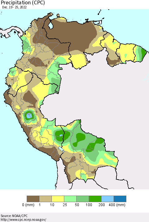 Northern South America Precipitation (CPC) Thematic Map For 12/19/2022 - 12/25/2022