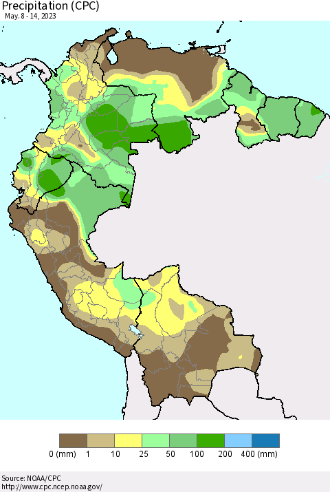 Northern South America Precipitation (CPC) Thematic Map For 5/8/2023 - 5/14/2023