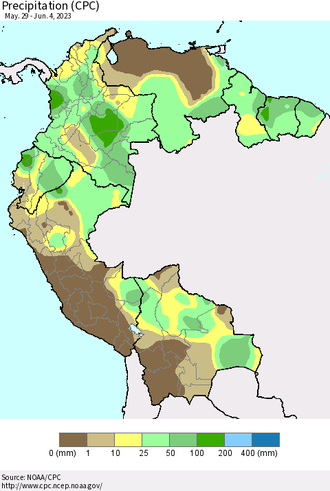 Northern South America Precipitation (CPC) Thematic Map For 5/29/2023 - 6/4/2023