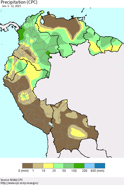 Northern South America Precipitation (CPC) Thematic Map For 6/5/2023 - 6/11/2023