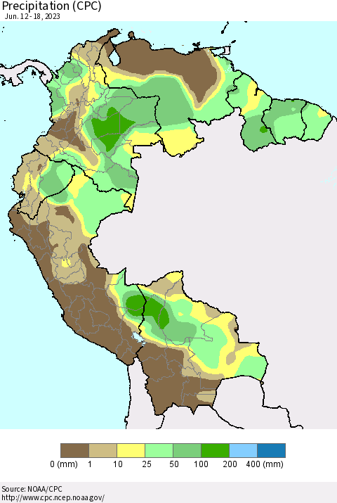 Northern South America Precipitation (CPC) Thematic Map For 6/12/2023 - 6/18/2023