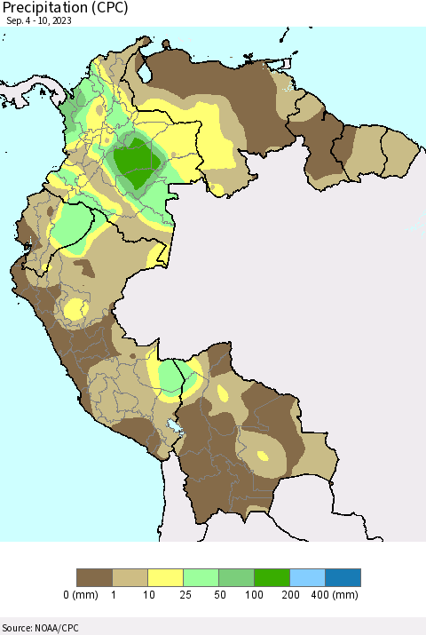 Northern South America Precipitation (CPC) Thematic Map For 9/4/2023 - 9/10/2023