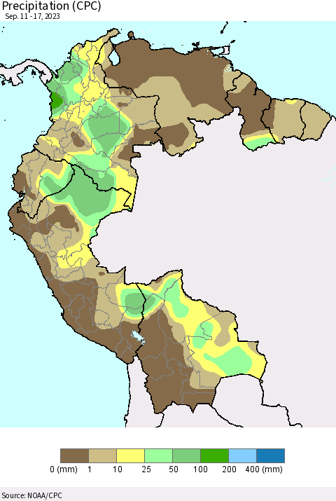 Northern South America Precipitation (CPC) Thematic Map For 9/11/2023 - 9/17/2023