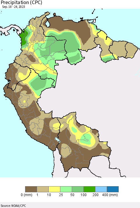 Northern South America Precipitation (CPC) Thematic Map For 9/18/2023 - 9/24/2023