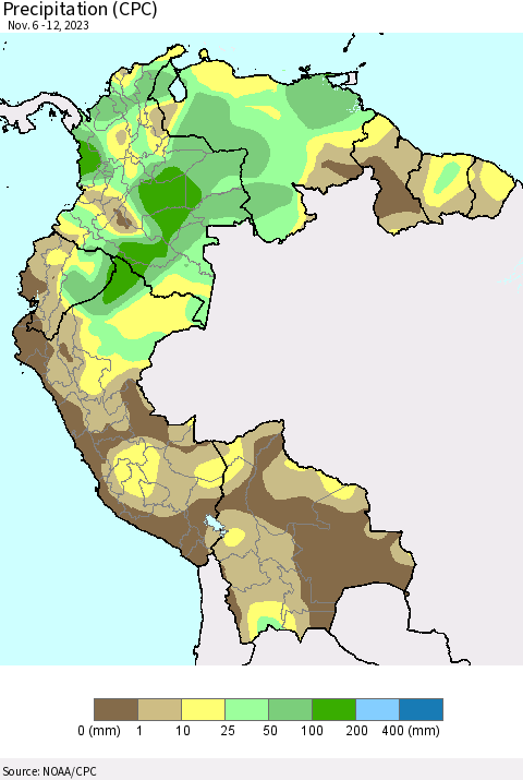 Northern South America Precipitation (CPC) Thematic Map For 11/6/2023 - 11/12/2023