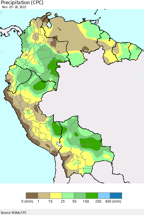 Northern South America Precipitation (CPC) Thematic Map For 11/20/2023 - 11/26/2023