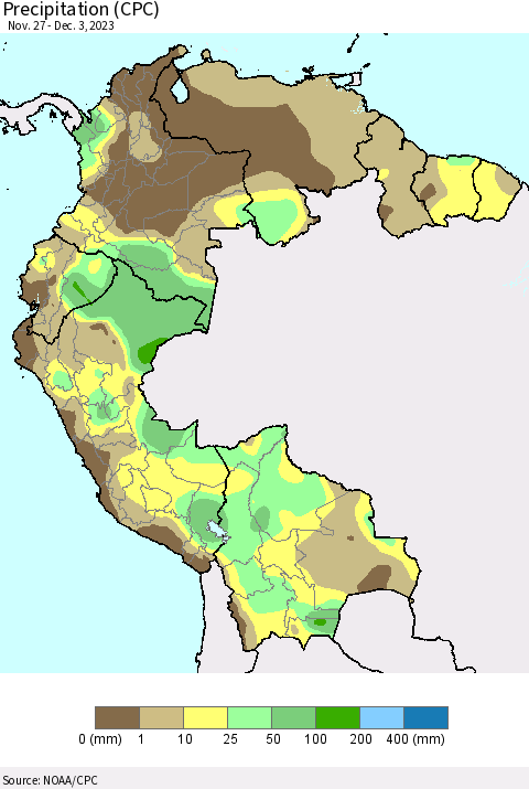 Northern South America Precipitation (CPC) Thematic Map For 11/27/2023 - 12/3/2023