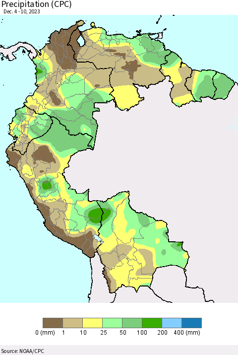 Northern South America Precipitation (CPC) Thematic Map For 12/4/2023 - 12/10/2023