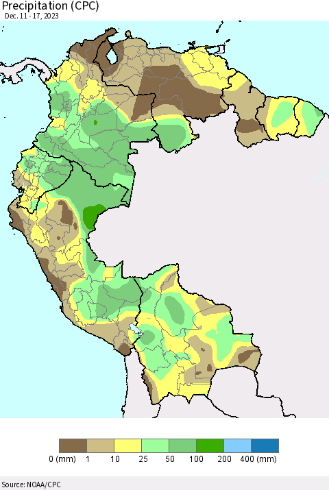 Northern South America Precipitation (CPC) Thematic Map For 12/11/2023 - 12/17/2023
