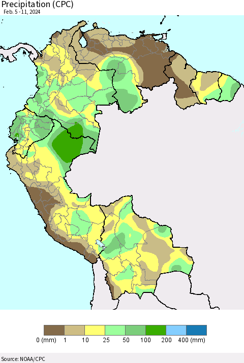 Northern South America Precipitation (CPC) Thematic Map For 2/5/2024 - 2/11/2024