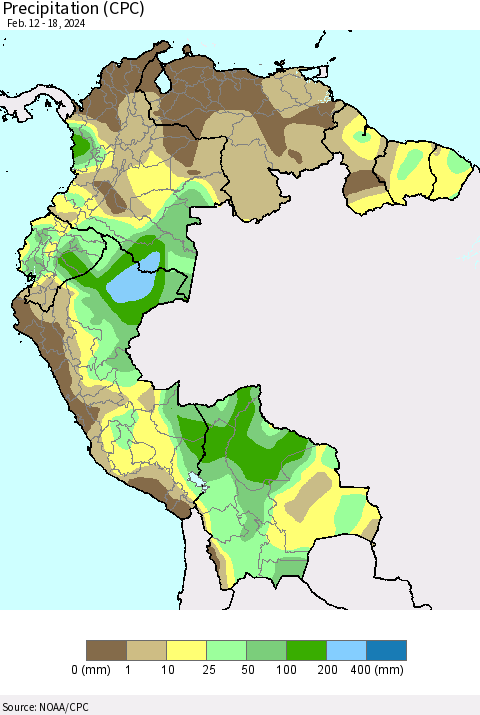 Northern South America Precipitation (CPC) Thematic Map For 2/12/2024 - 2/18/2024