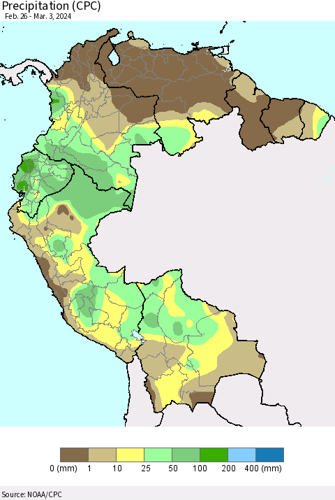 Northern South America Precipitation (CPC) Thematic Map For 2/26/2024 - 3/3/2024