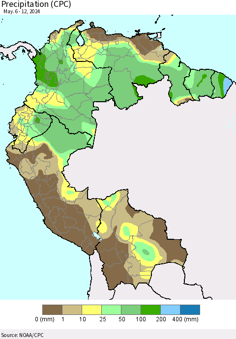 Northern South America Precipitation (CPC) Thematic Map For 5/6/2024 - 5/12/2024