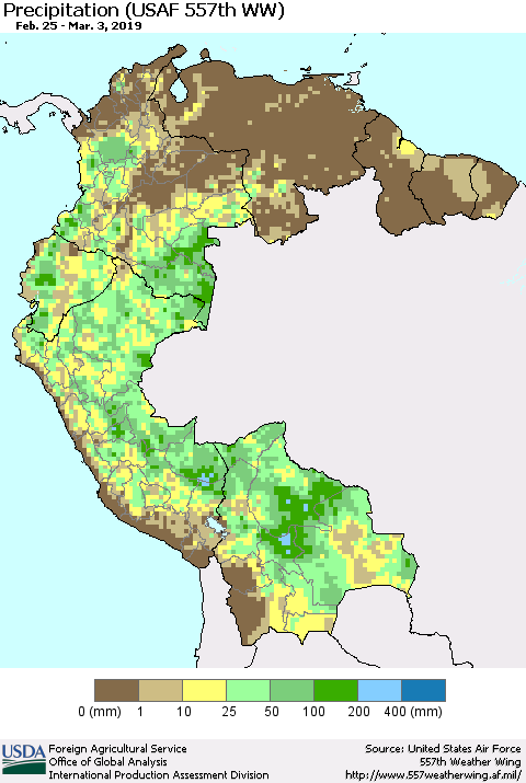 Northern South America Precipitation (USAF 557th WW) Thematic Map For 2/25/2019 - 3/3/2019