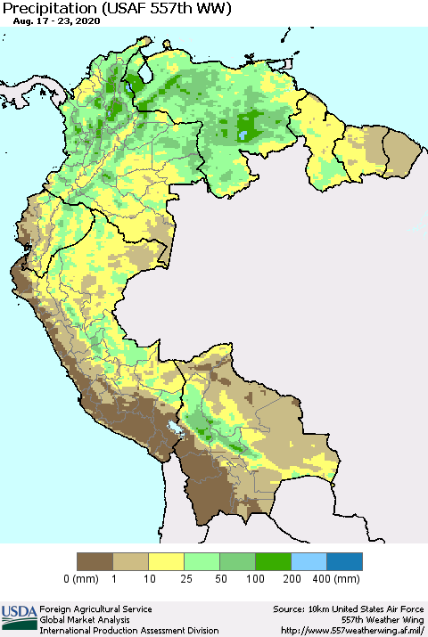 Northern South America Precipitation (USAF 557th WW) Thematic Map For 8/17/2020 - 8/23/2020