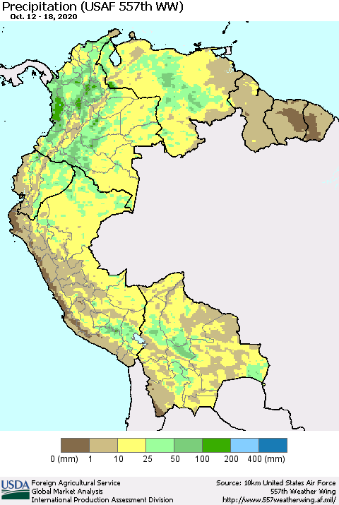 Northern South America Precipitation (USAF 557th WW) Thematic Map For 10/12/2020 - 10/18/2020