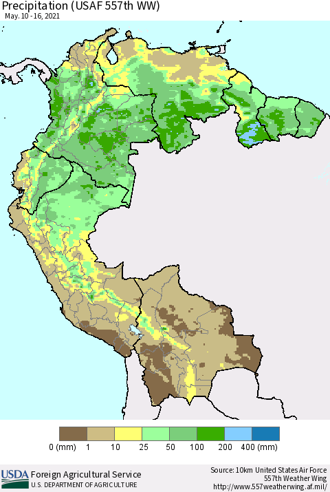 Northern South America Precipitation (USAF 557th WW) Thematic Map For 5/10/2021 - 5/16/2021