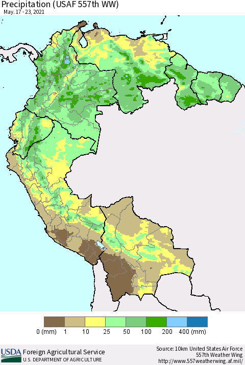 Northern South America Precipitation (USAF 557th WW) Thematic Map For 5/17/2021 - 5/23/2021