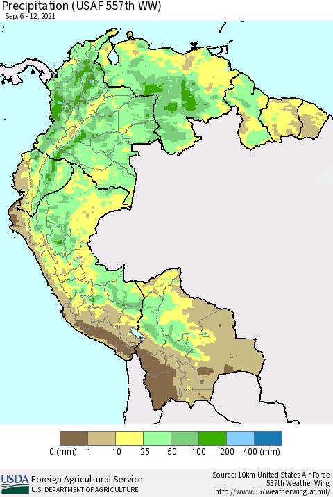 Northern South America Precipitation (USAF 557th WW) Thematic Map For 9/6/2021 - 9/12/2021
