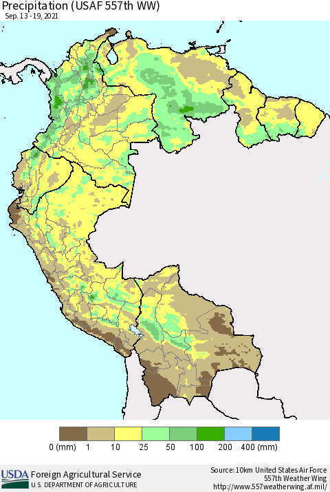 Northern South America Precipitation (USAF 557th WW) Thematic Map For 9/13/2021 - 9/19/2021