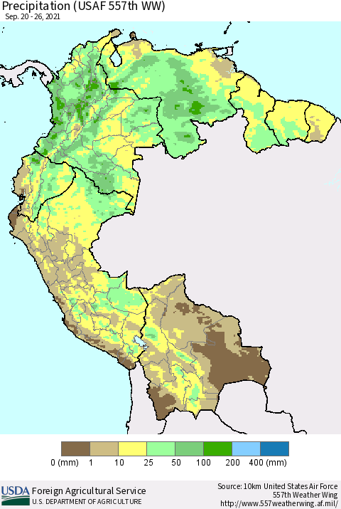 Northern South America Precipitation (USAF 557th WW) Thematic Map For 9/20/2021 - 9/26/2021