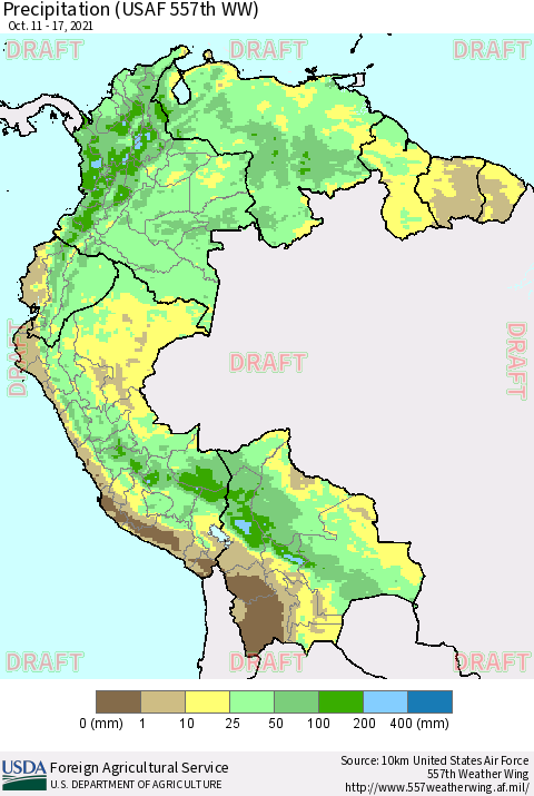 Northern South America Precipitation (USAF 557th WW) Thematic Map For 10/11/2021 - 10/17/2021