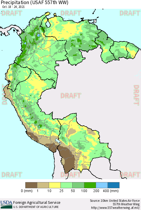 Northern South America Precipitation (USAF 557th WW) Thematic Map For 10/18/2021 - 10/24/2021