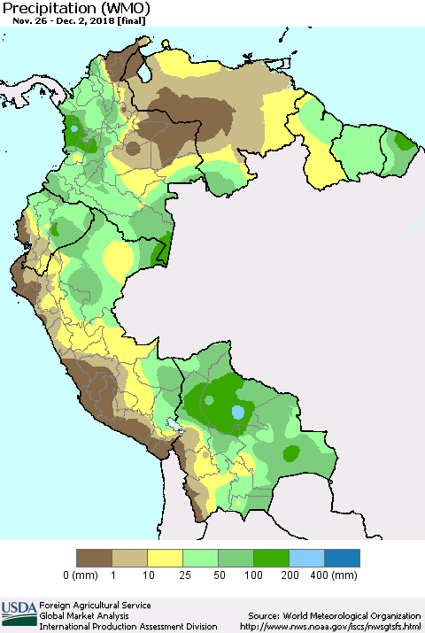 Northern South America Precipitation (WMO) Thematic Map For 11/26/2018 - 12/2/2018
