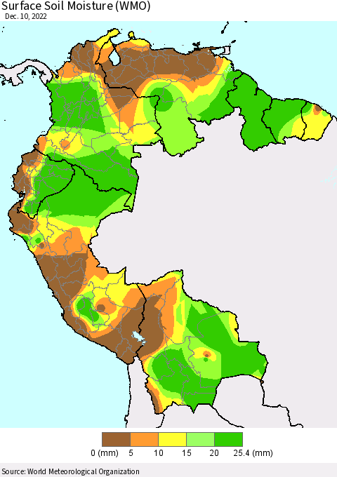 Northern South America Surface Soil Moisture (WMO) Thematic Map For 12/6/2022 - 12/10/2022