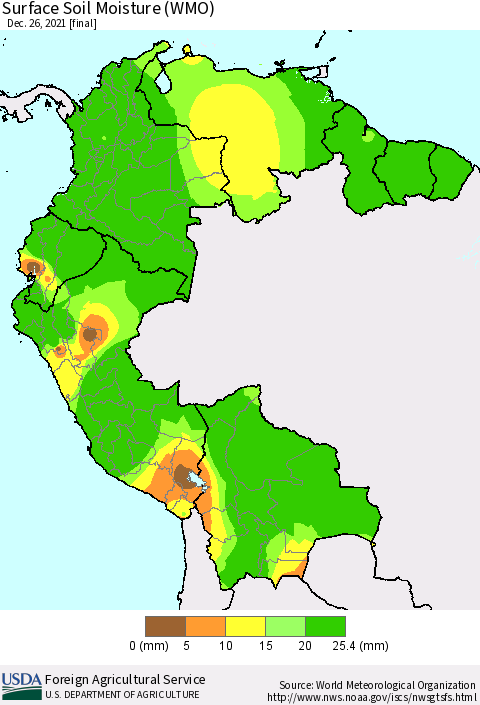 Northern South America Surface Soil Moisture (WMO) Thematic Map For 12/20/2021 - 12/26/2021