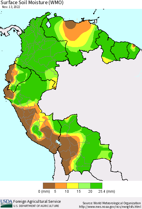 Northern South America Surface Soil Moisture (WMO) Thematic Map For 11/7/2022 - 11/13/2022