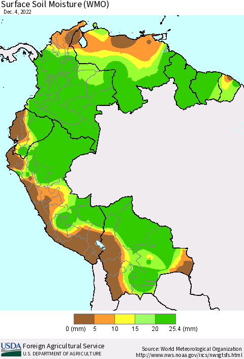 Northern South America Surface Soil Moisture (WMO) Thematic Map For 11/28/2022 - 12/4/2022