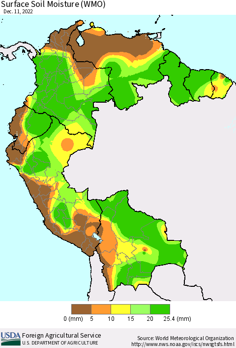 Northern South America Surface Soil Moisture (WMO) Thematic Map For 12/5/2022 - 12/11/2022
