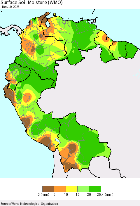 Northern South America Surface Soil Moisture (WMO) Thematic Map For 12/4/2023 - 12/10/2023