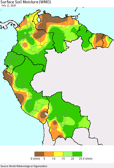 Northern South America Surface Soil Moisture (WMO) Thematic Map For 2/5/2024 - 2/11/2024