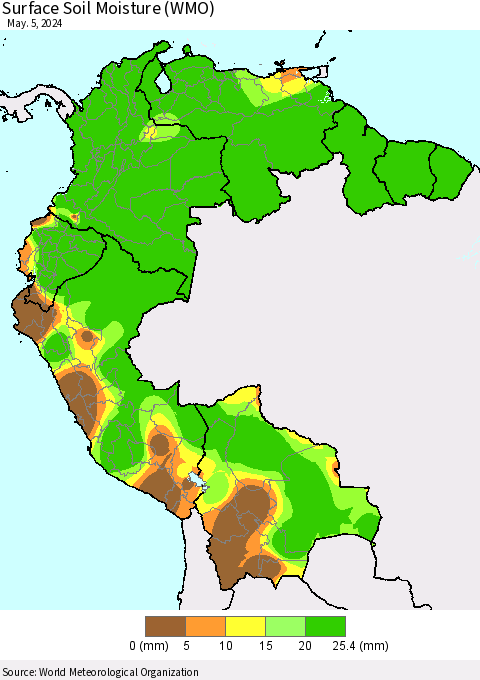 Northern South America Surface Soil Moisture (WMO) Thematic Map For 4/29/2024 - 5/5/2024