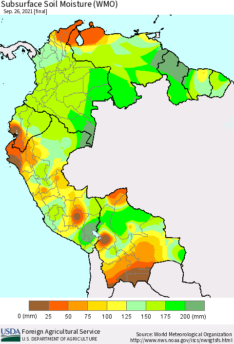 Northern South America Subsurface Soil Moisture (WMO) Thematic Map For 9/20/2021 - 9/26/2021