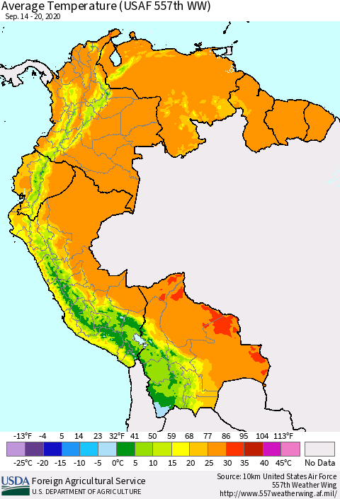 Northern South America Average Temperature (USAF 557th WW) Thematic Map For 9/14/2020 - 9/20/2020