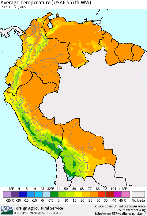 Northern South America Average Temperature (USAF 557th WW) Thematic Map For 9/19/2022 - 9/25/2022