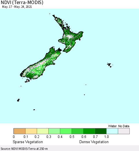 New Zealand NDVI (Terra-MODIS) Thematic Map For 5/17/2021 - 5/24/2021