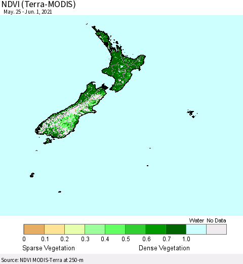 New Zealand NDVI (Terra-MODIS) Thematic Map For 5/25/2021 - 6/1/2021