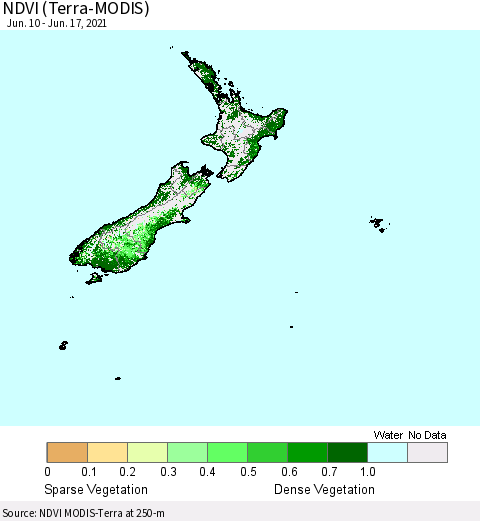 New Zealand NDVI (Terra-MODIS) Thematic Map For 6/10/2021 - 6/17/2021