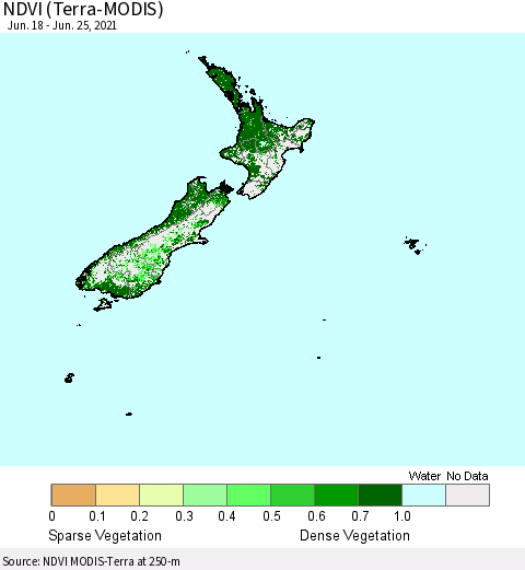 New Zealand NDVI (Terra-MODIS) Thematic Map For 6/18/2021 - 6/25/2021
