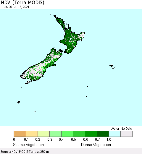 New Zealand NDVI (Terra-MODIS) Thematic Map For 6/26/2021 - 7/3/2021