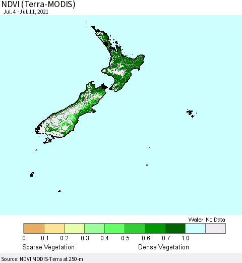 New Zealand NDVI (Terra-MODIS) Thematic Map For 7/4/2021 - 7/11/2021