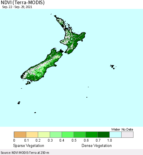 New Zealand NDVI (Terra-MODIS) Thematic Map For 9/22/2021 - 9/29/2021