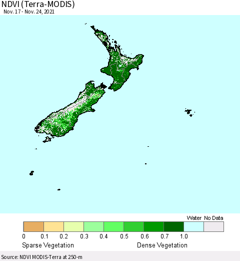 New Zealand NDVI (Terra-MODIS) Thematic Map For 11/17/2021 - 11/24/2021